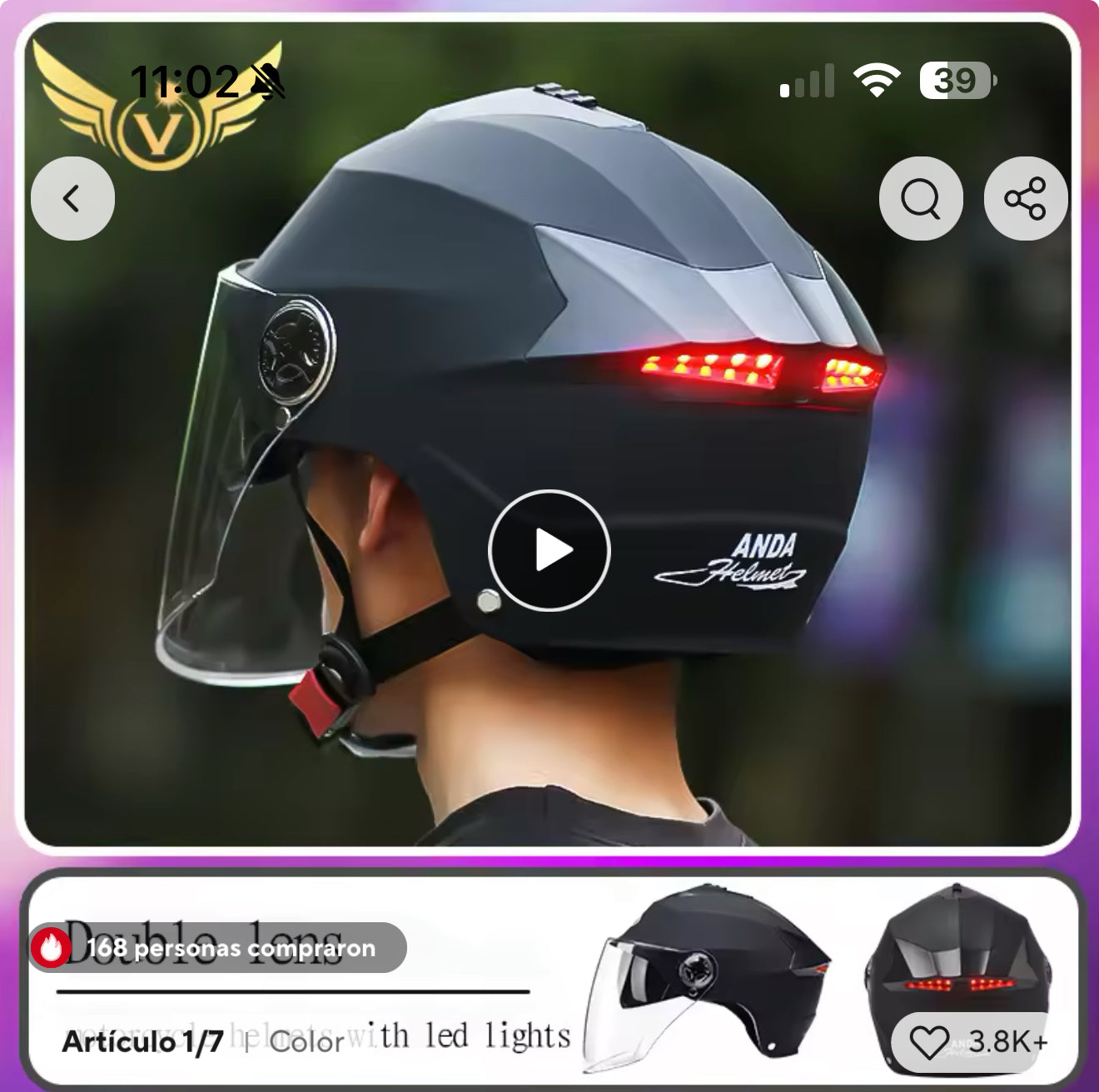 Casco led luz trasera